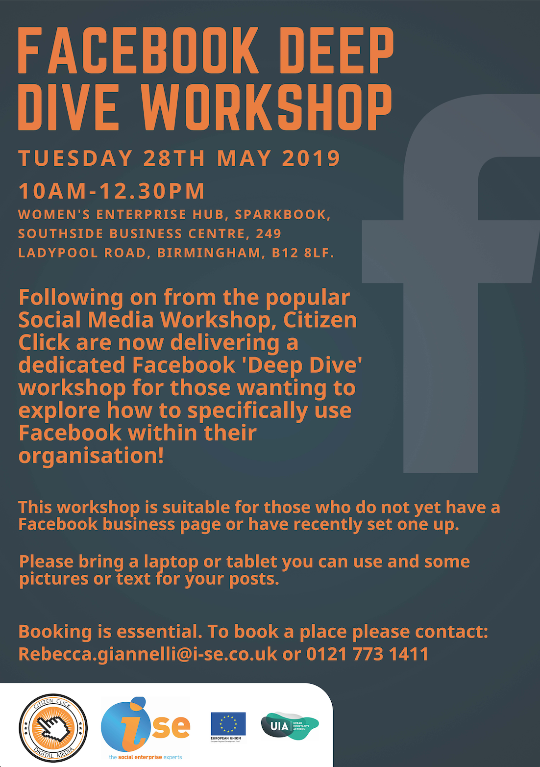 Poster for Facebook Deep Dive workshop (info in text)